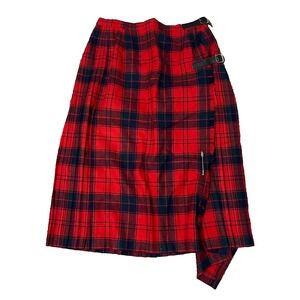 Vintage Archie Brown & Son Wool Plaid Wrap Skirt 14 Red Black Pleated‎ Kilt